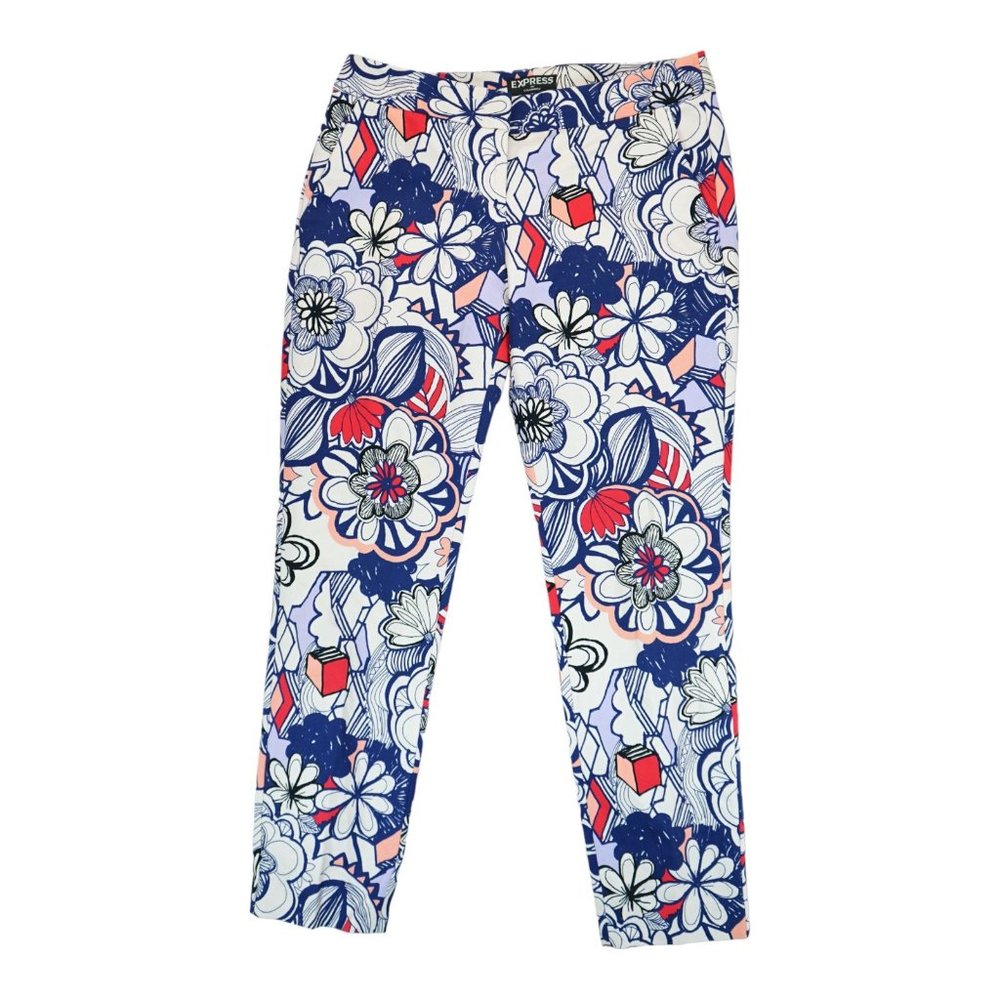 Express Floral Print Columnist Ankle Pant Size 4R Cotton Women's